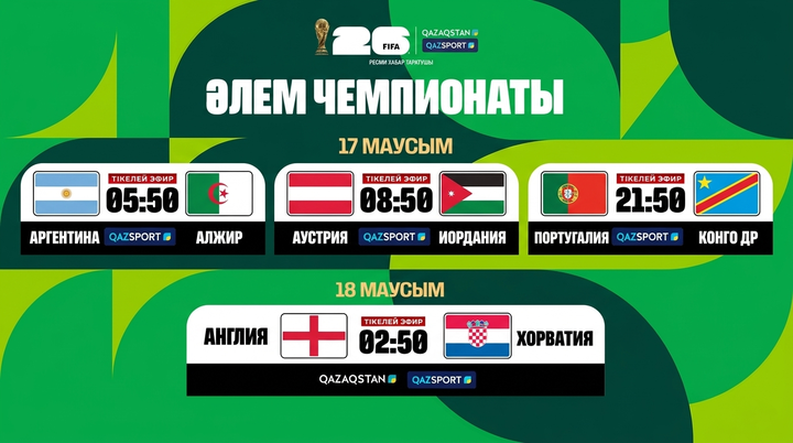 Футболдан әлем чемпионаты: Бүгінгі эфир кестесі