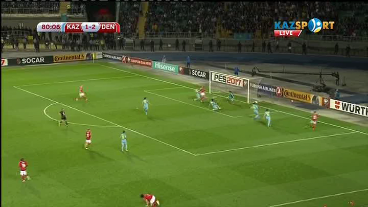 Қазақстан - Дания: Каспер Дольбергтің голы - 1:3 (ВИДЕО)